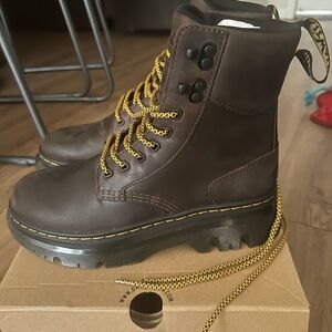 Dr. Martens Brown Combat Boots with Yellow Laces